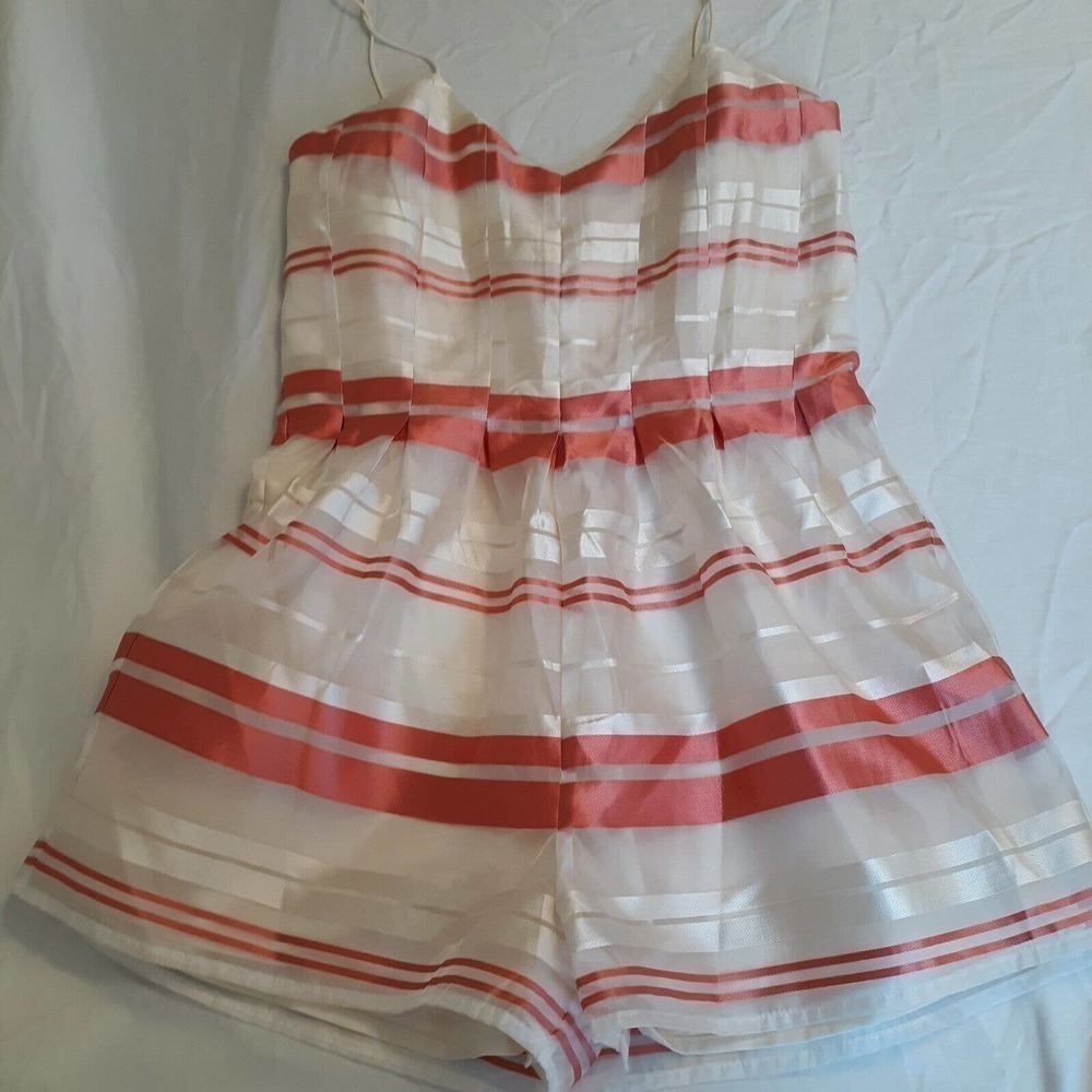 J.O.A Striped Romper Size M Salmon and Champagne Spaghetti Straps BC3732